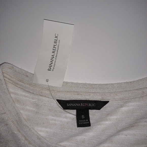 Banana Republic Cotton Linen Mix Gold Metallic Flutter Sleeve Blouse Top Small - Picture 7 of 8